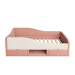 Upholstered Sofa Bed 90x190cm Multifunctional with Two Drawers and Railings Pink/Cream Velvet