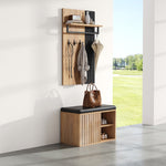 Shoe Cabinet Bench Hallway Furniture 2 Doors 3 Hooks Black and Natural Color