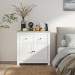 Sideboard Kitchen Cabinet, 2 Drawers, Soft-Close, Adjustable Shelf, White