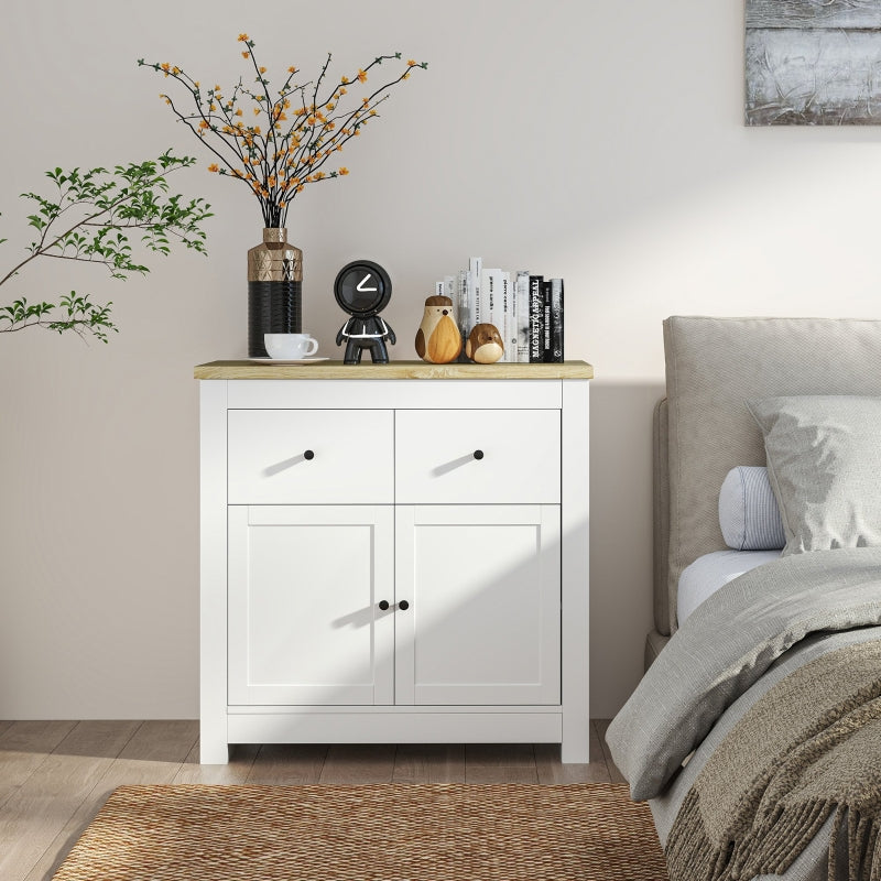 Sideboard Kitchen Cabinet, 2 Drawers, Soft-Close, Adjustable Shelf, White