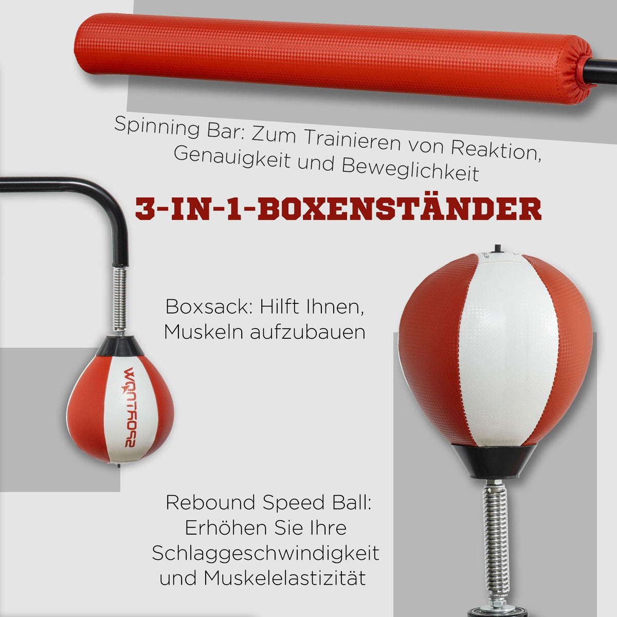 Standing Box, Punching Bag, Adjustable, 2 Speed Balls, Reflex Bar