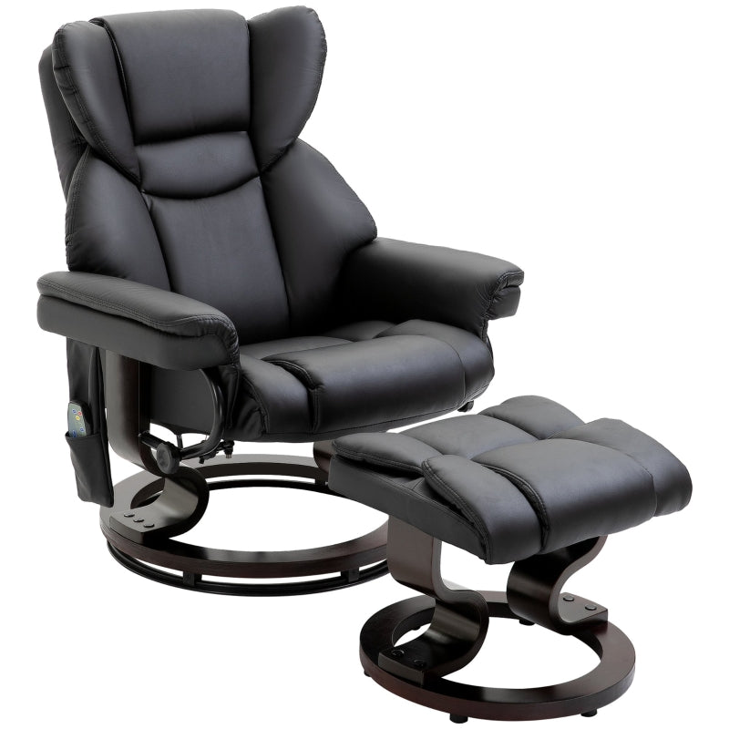 Recliner Chair, Massage Function & Footstool, Faux Leather Black