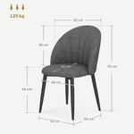 Dining Chairs, Set of 4 Armless Steel Legs, Velvet Look Grey