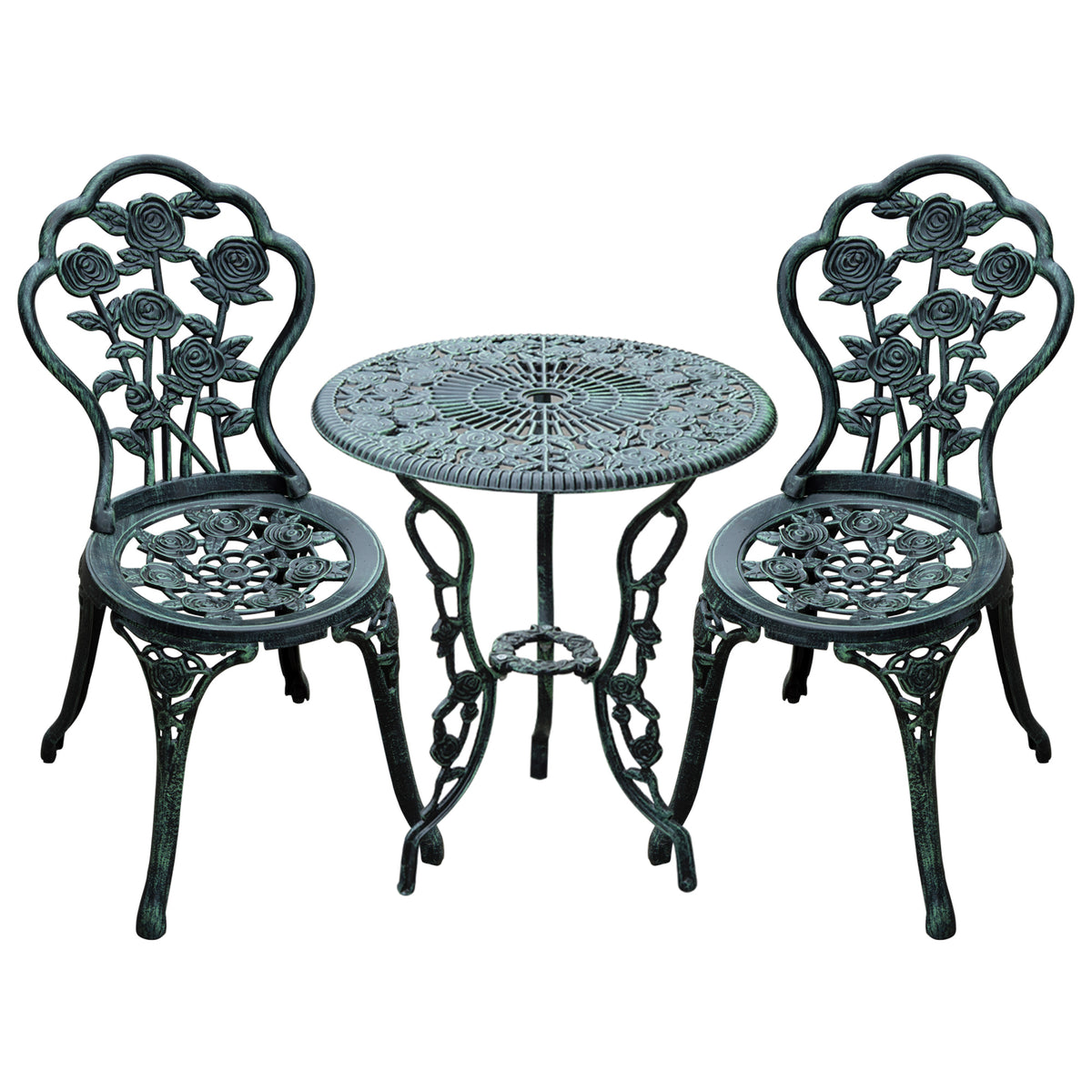 3-Piece Bistro Set for Balcony & Terrace, Antique Green Cast Aluminum
