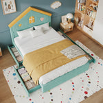 House Bed 140x200cm with 4 Drawers, Blue-Green Velvet