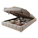 Upholstered Bed, 140x200cm, LED Light, Hydraulic Floating, Beige