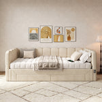 Upholstered Daybed Sofa Bed 90x200cm Extendable with 2 Drawers Storage USB Port beige chenille