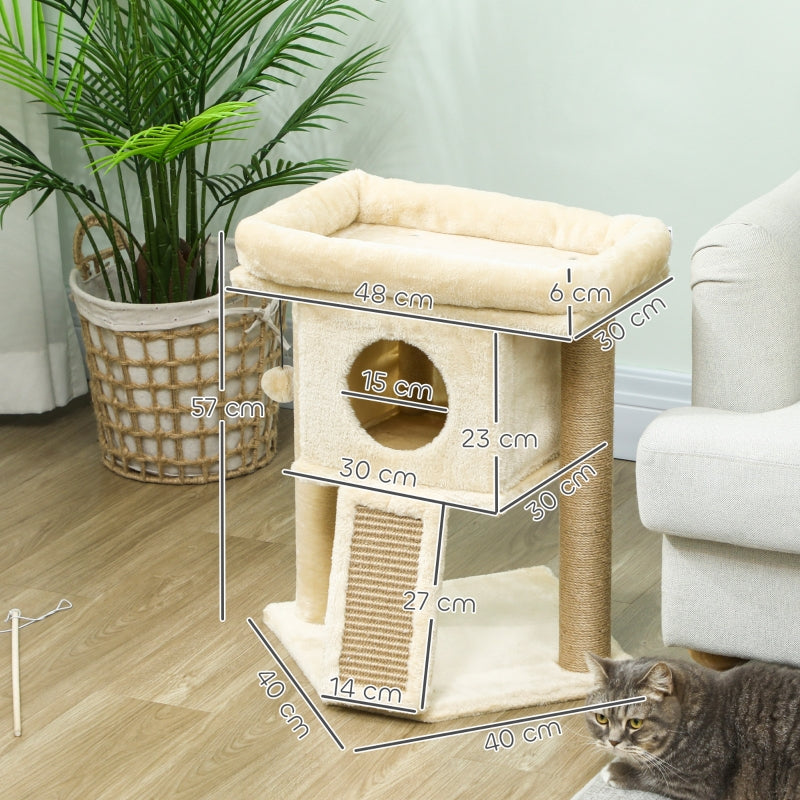 Cat Tree, Jute Scratching Mat, Cat House, Beige