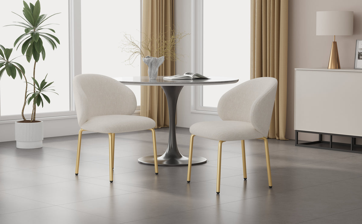 Dining Chairs Set of 2 with Gold Legs, Beige Chenille