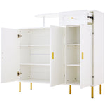 Chest of Drawers with Metal Handles, 1 Drawer, 3 Doors, on Metal Feet, White