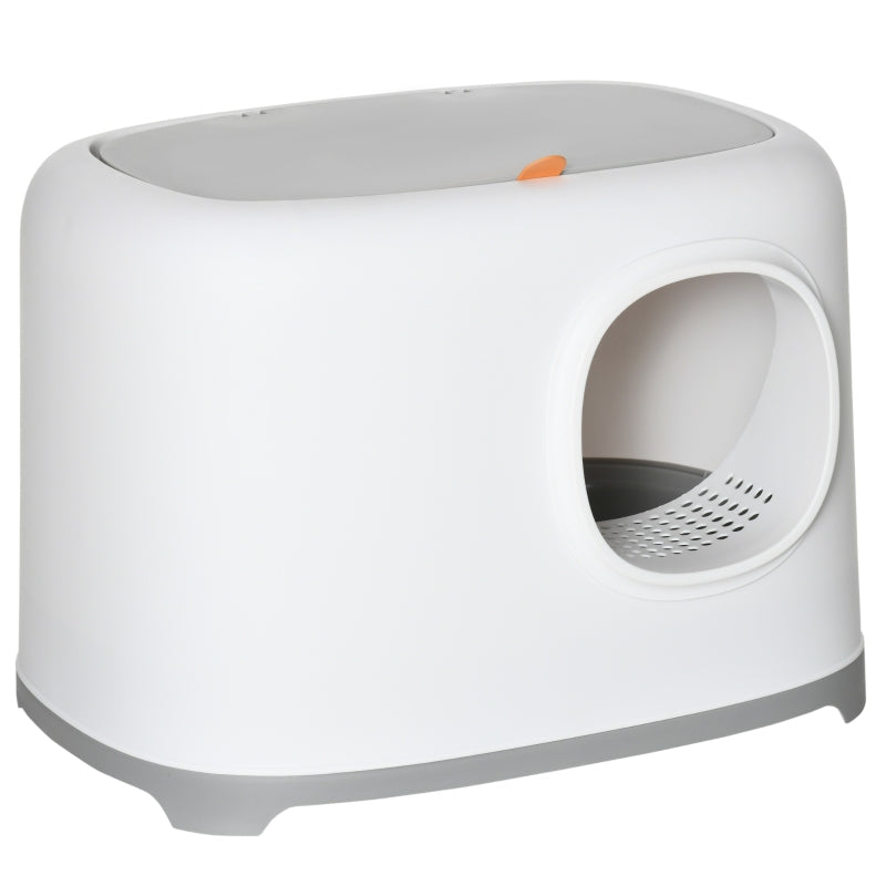 Cat Litter Box, Hooded Scoop Grid Base, XXL, White