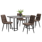 Dining Set 5-Piece 140x80cm Table & 4 Chairs Black Metal Grey MDF, Brown Velvet