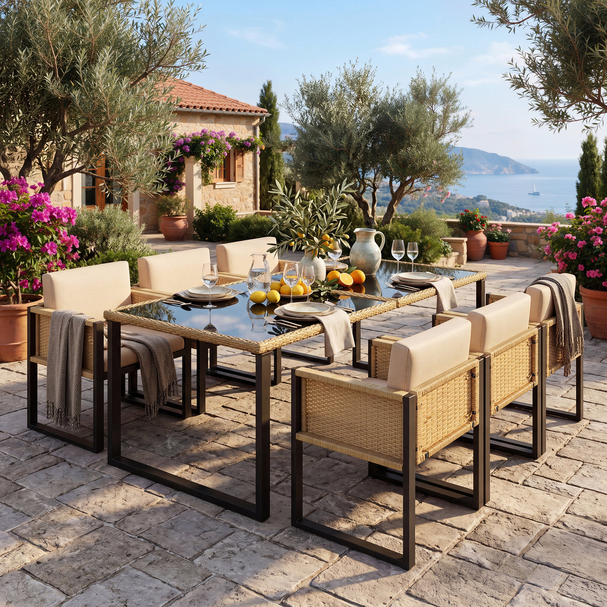 6-Person Garden Dining Set with Armchairs, Polyrattan