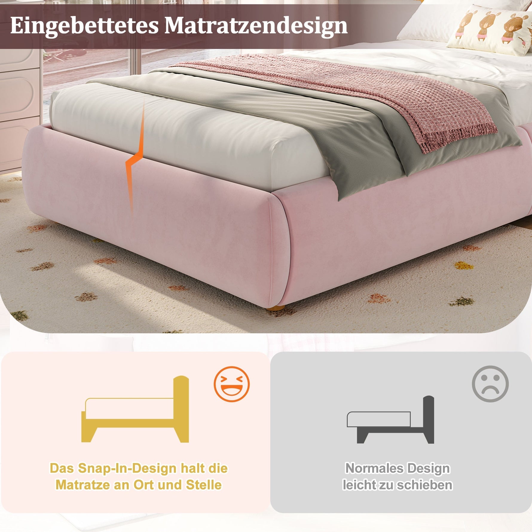 Upholstered Single Bed 90x200cm Hydraulic Storage Slatted Base - Velvet Pink