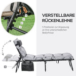 Folding Garden Lounger, 120kg 5-Position Reclining with Headrest, Steel Polyester Light Grey
