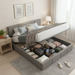 Upholstered Double Bed 140x200cm with Hydraulic Function, Striped Adjustable Headboard, Velvet Grey