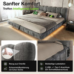 Upholstered Cloud Bed 180x200cm Hydraulic Storage LED, Grey Chenille