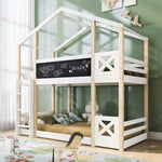 Children's Tree House Bed, Loft Bed with Ladder & Slatted Frames, 90x200 cm, Natural & White