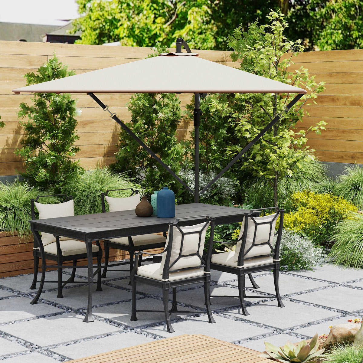 Cantilever Parasol Ø260 cm UV 50+ Water-Repellent Tiltable with Crank & Stand, Khaki