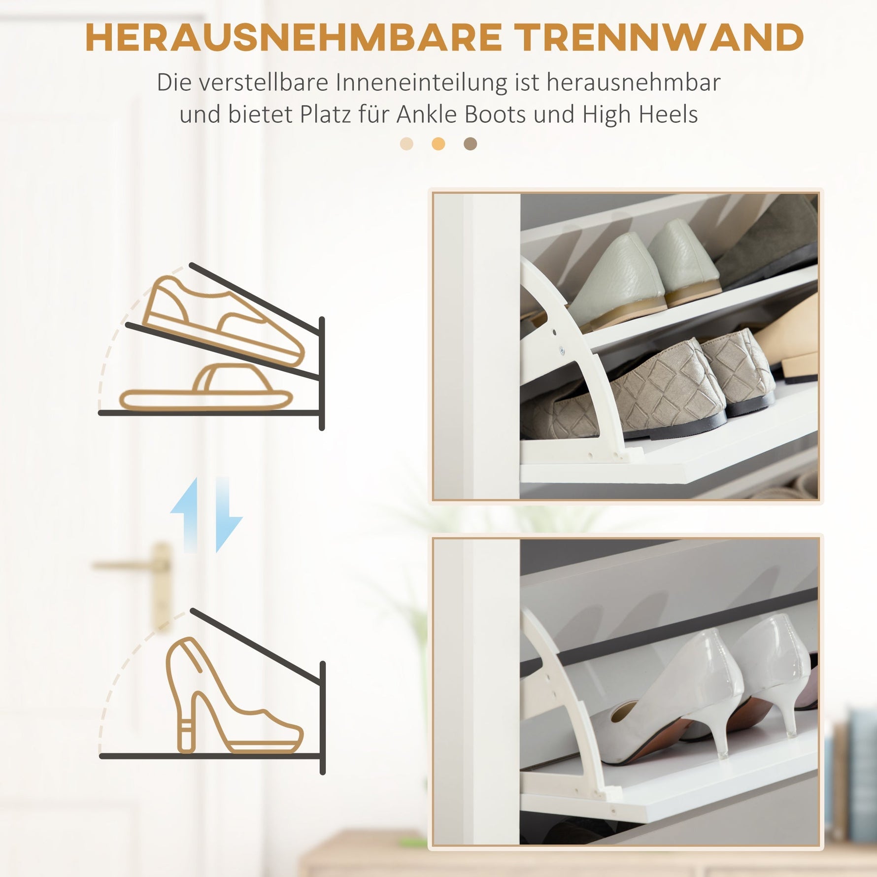 Shoe Cabinet Rack 3 Flaps 18 Pairs, Space-Saving, White Natural