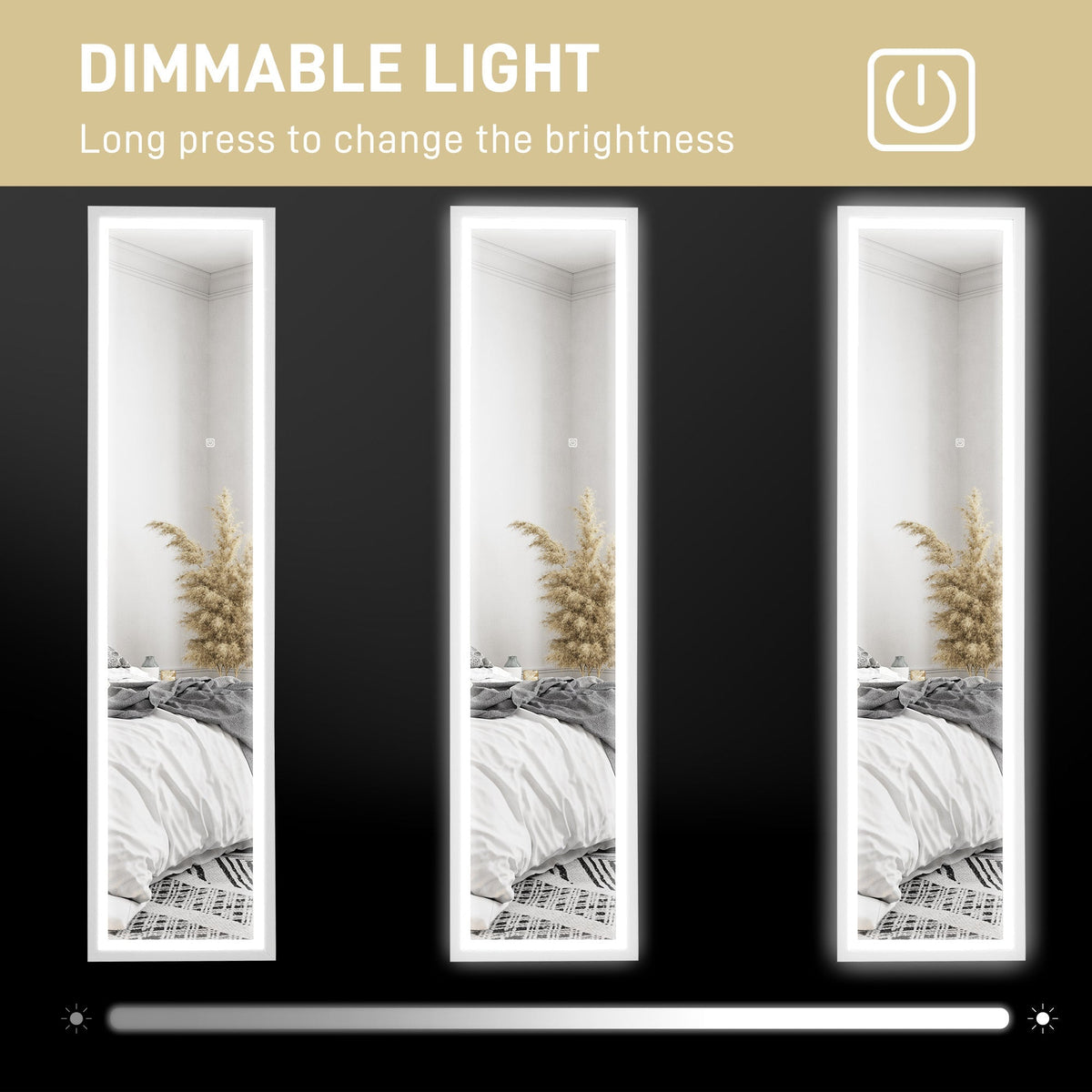 Full-Length Mirror, LED Light, Touch Control, White