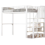 Loft Bed 90x200 cm with Storage Space & Stairs, Metal