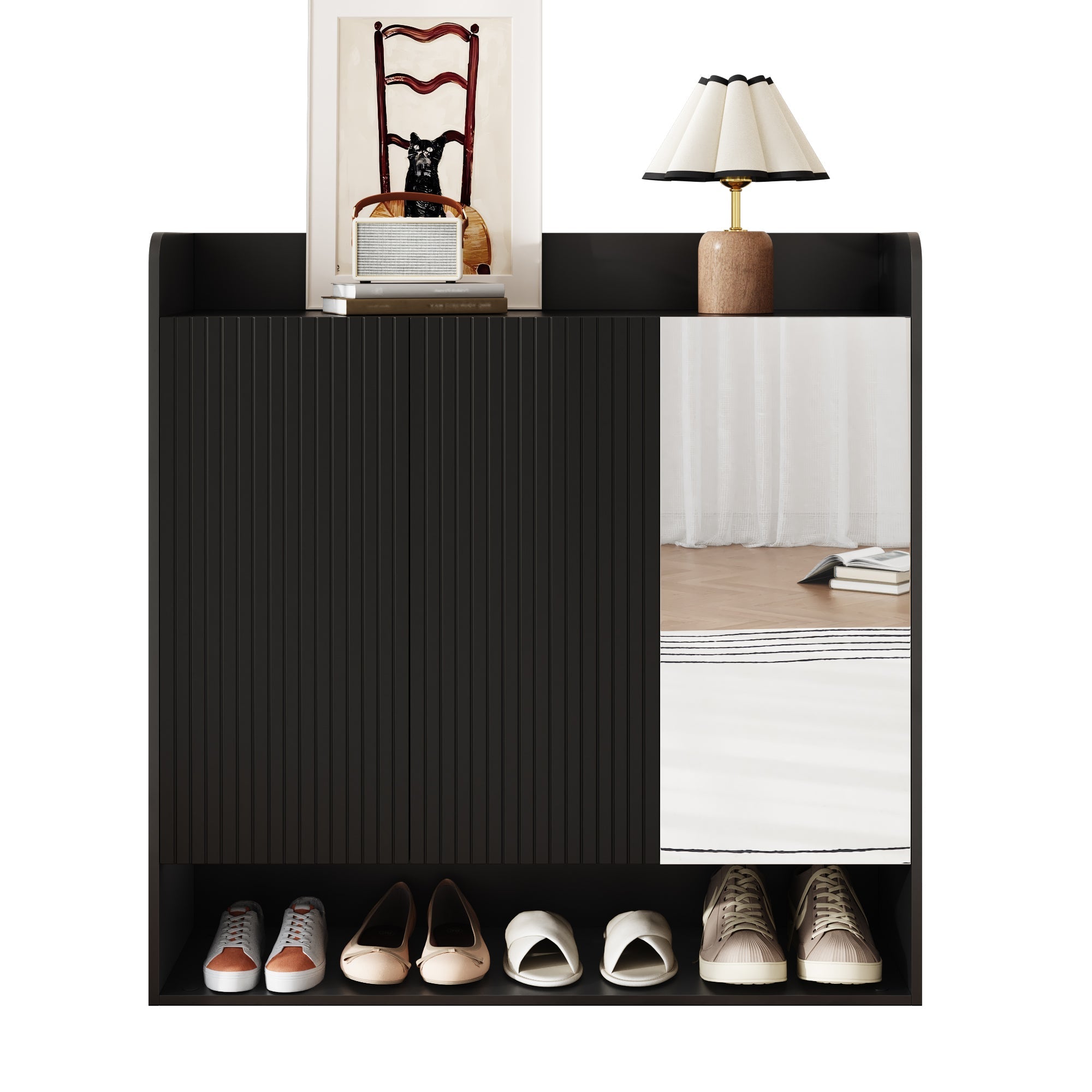 Shoe Cabinet with Full-Length Mirror and Multi-Tier Large Capacity, Black