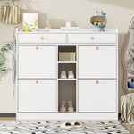 Shoe Cabinet with 4 Hinged Doors, 2 Drawers, 3 Open Compartments, White