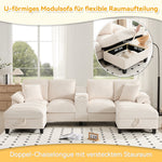 U-shaped Sofa 4-Seater with Storage USB Ports Cup Holders Oversized Corduroy