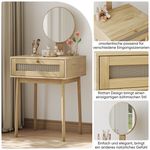 Compact Dressing Table with Mirror for Small Rooms, Rattan