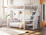 Loft Bed 140x200cm with Safety Storage Ladder and Railing, White Solid Pine Wood