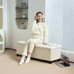 Bench with storage, upholstered corduroy, steel legs, beige