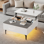 Coffee Table, Height-Adjustable with Hidden Storage and Shelves, White High-Gloss