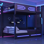 Loft Bed 140x200cm with LED Lighting, Black Iron