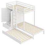 Bunk Bed 90x200 with Pull-Out Bed & Storage, Solid Wood, White