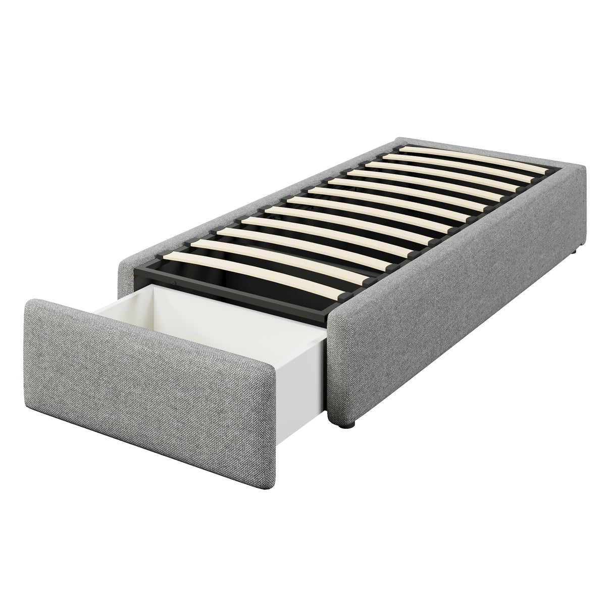 Upholstered Platform Bed 90x200cm Hydraulic Storage & Drawer, Grey