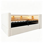 Upholstered Sleeper Sofa 90x190cm with Storage & LED, Beige