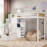Wooden Mid-Sleeper Bed 90x200cm with Desk & Drawers, White & Natural