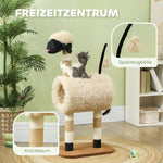 Cat Tree, Scratching Post Tunnel & Toys 98cm, Sheep Design Light Brown
