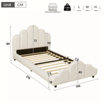 Upholstered Single Children's Bed 90x200cm - Beige Velvet