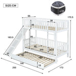 Bunk Bed with Trundle, Slide & Shelves, Pine + MDF White