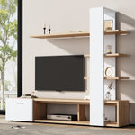 Living Room Wall Cabinet, 180x33.5x151.5cm, for TVs under 60 inches, Modern Oak White