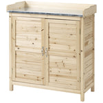 Garden Cabinet Potting Table Tool Shed 2 Shelves, Natural Wood