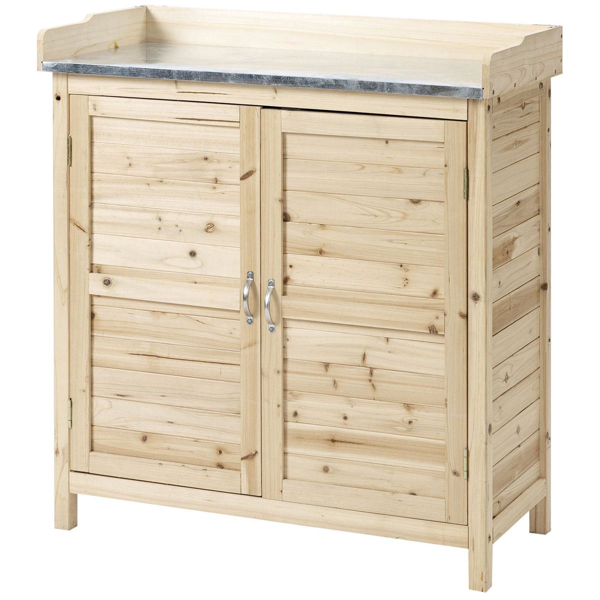 Garden Cabinet Potting Table Tool Shed 2 Shelves, Natural Wood