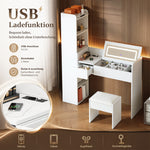 Dressing Table with LED Mirror, USB Charging & Stool, White