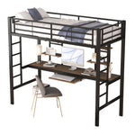Loft Bed 90x200cm with Desk and 2 Bookshelves - Black Metal
