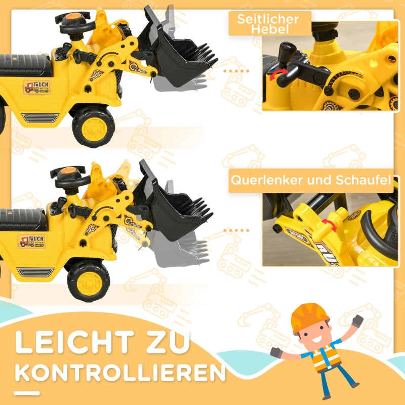 Seat Excavator, Children's Ride-on Car Tractor with Storage and Horn, Yellow and Black