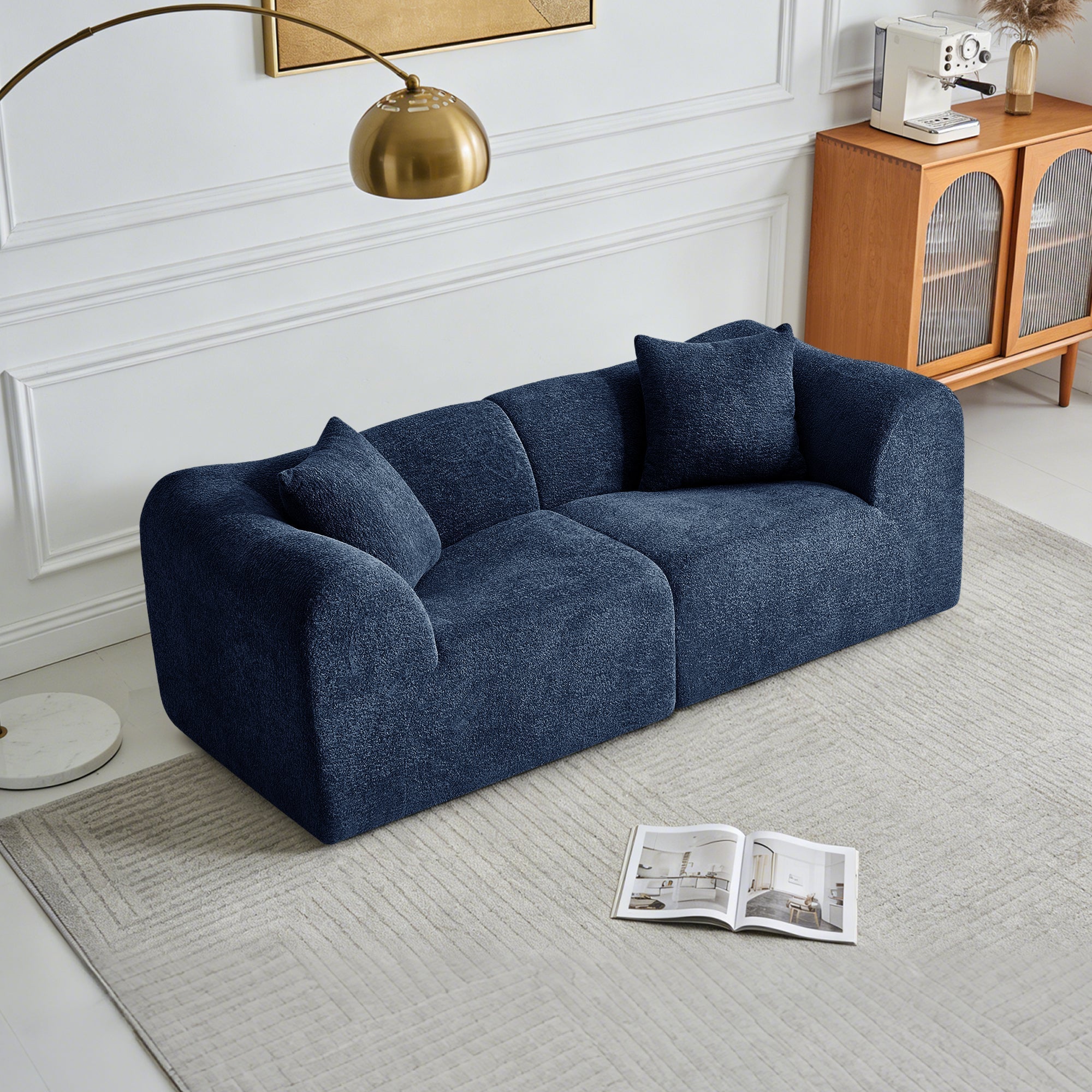 Modern 2-Seater Loveseat Space-Saving Cushions - Velvet