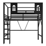 Children's Loft Bed 90x200cm with Roof & Storage, Black Metal