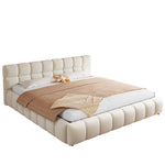 Upholstered Double Bed with Light Strip and Hydraulic Storage, 180x200cm, Beige Velvet Fabric